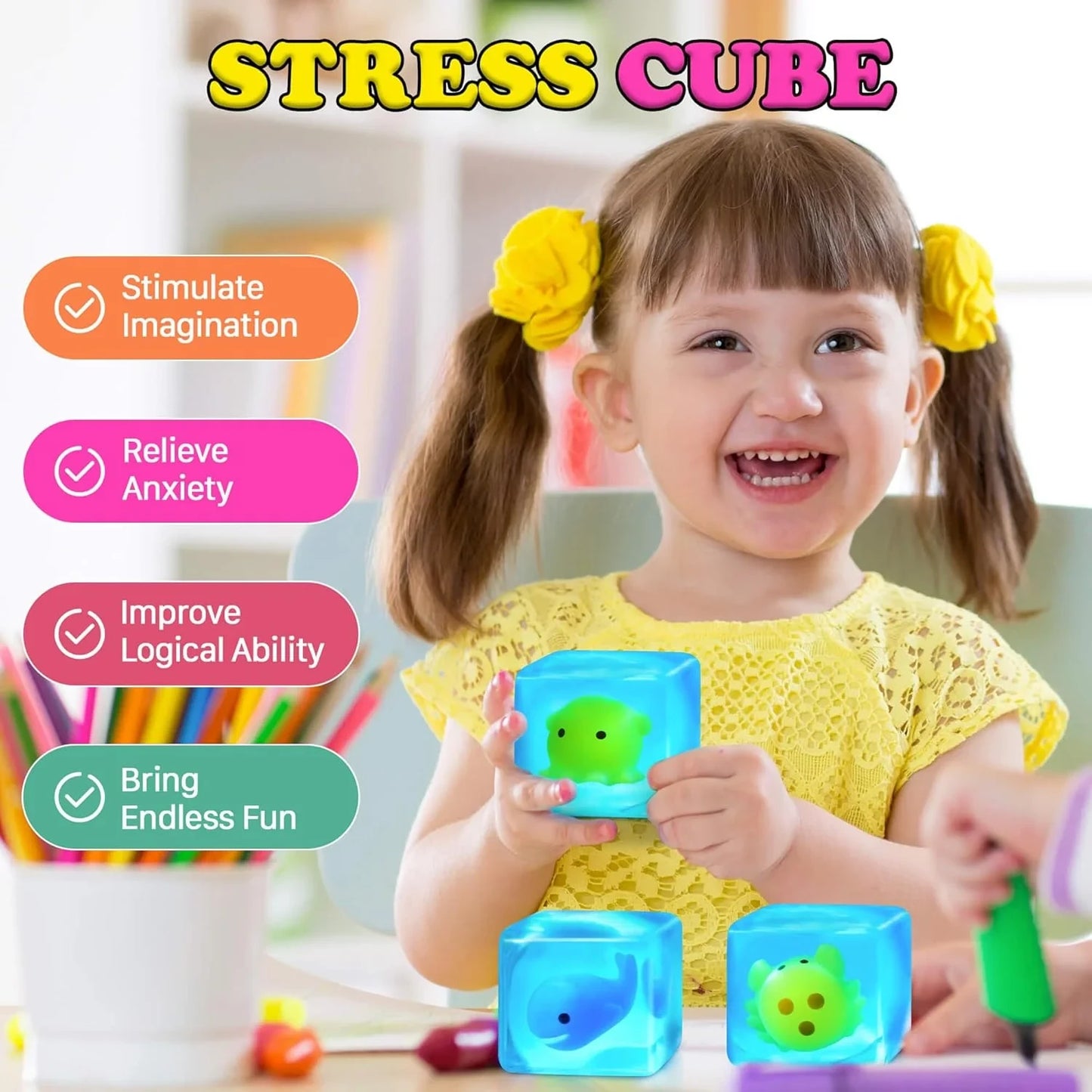 Squishy Stress Cube Fidget Toys Adults - Glow in The Dark Sensory Toys for Kids with Autism Stress Balls for Kids Teens Squeeze Toys for Anxiety Easter Basket Stuffers