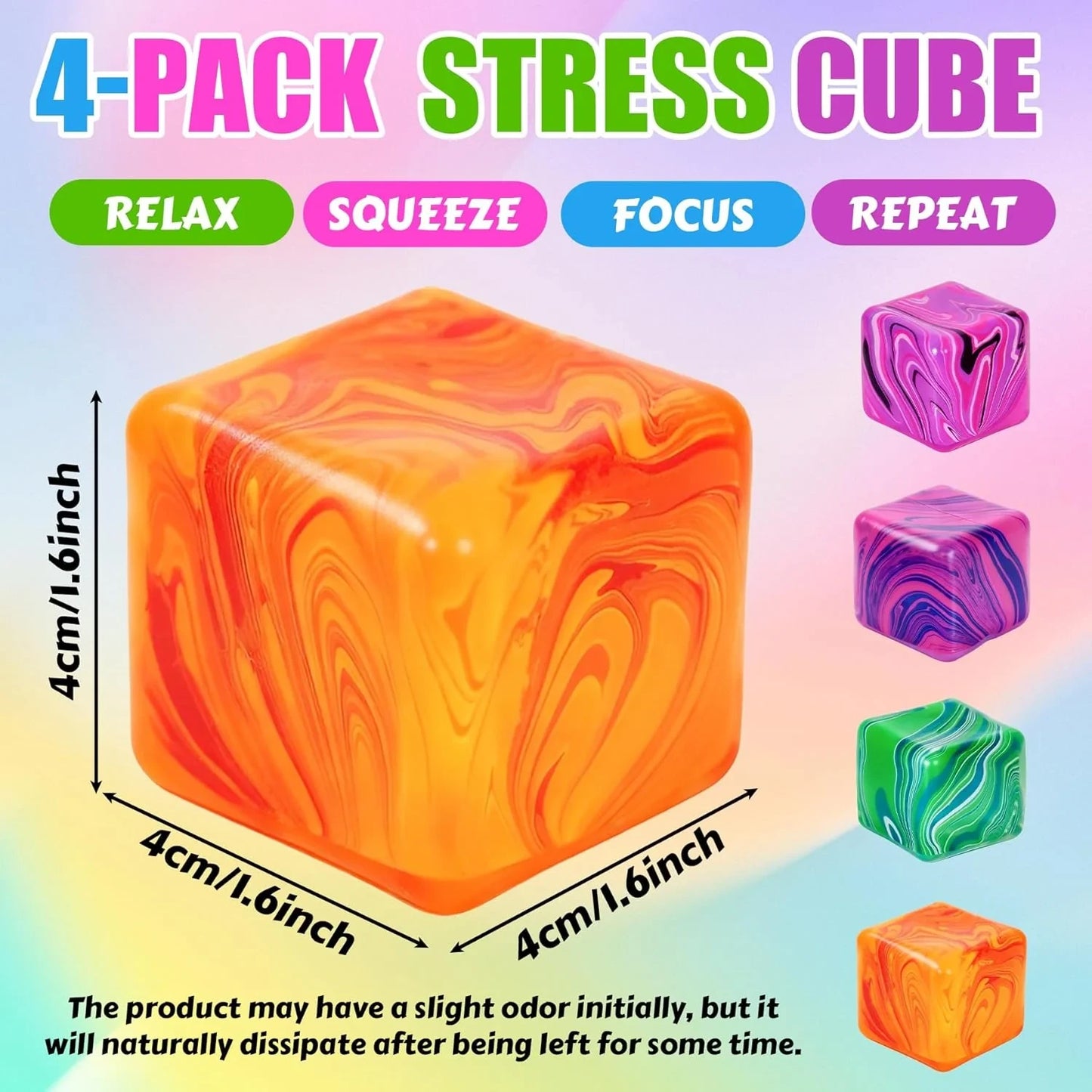 4 Pcs Stress Cube Squishies Fidget Toys, Ice Cube Shape Squeeze Toys, Slow Rise Stress Balls Sensory Toy for Kids Adults with Autism, Stress Relief Classroom Prize, Easter Basket Stuffers