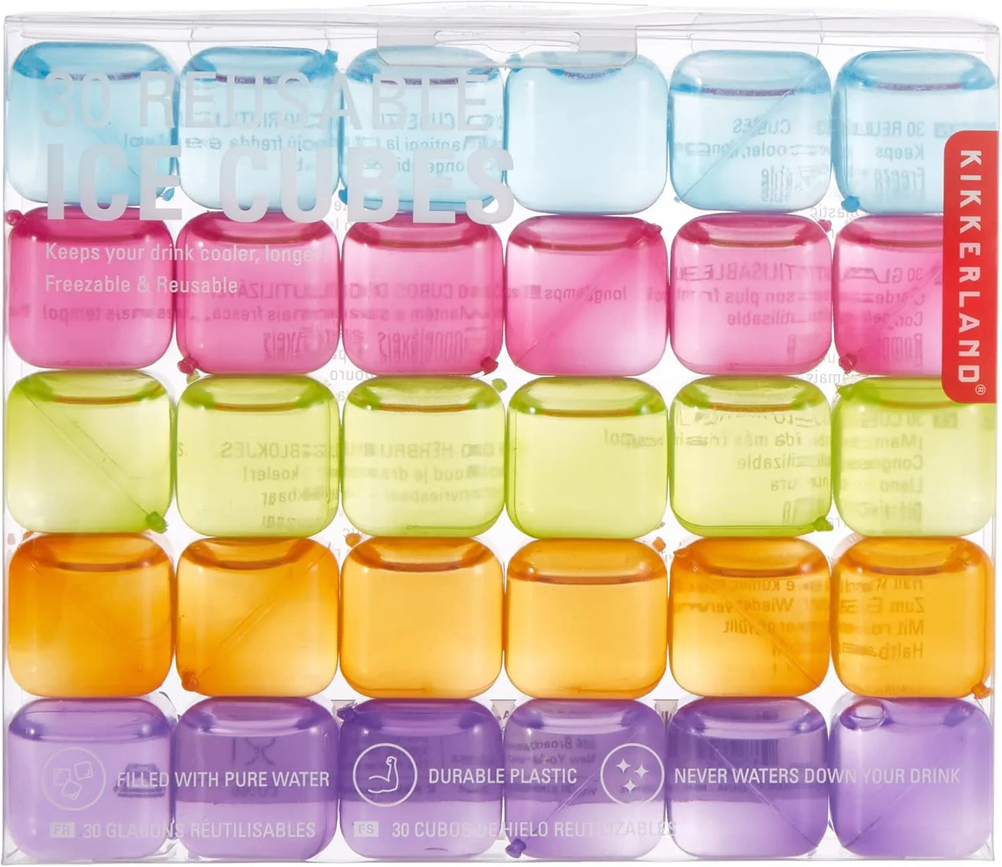 Kikkerland Reusable Ice Cubes, Set of 30, Multicolor