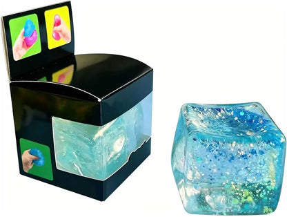 Premium Block Cube Squishy-Squishy Stress Cube,Slow Rise Fidget Cube Squishies Sensory Soft High Density Ice Squeeze Ball Fidget Toy Ice Cube Slow Rise (Blue)