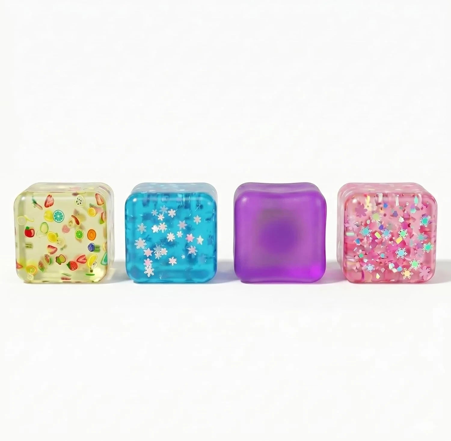 A Set of 4 Compression Squeezing , Soft Stress-Relieving Toys, Four-Color Textured Toys that Help Relieve Anxiety, and a Portable Cubic Squeezing Toy that Helps Concentrate and Relax the Body.