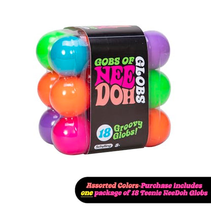 Schylling NeeDoh Teenie Gobs of Globs - Sensory Squeeze Toy - Contains 18 Mini Groovy Globs - 1.25" Wide - Multicolored